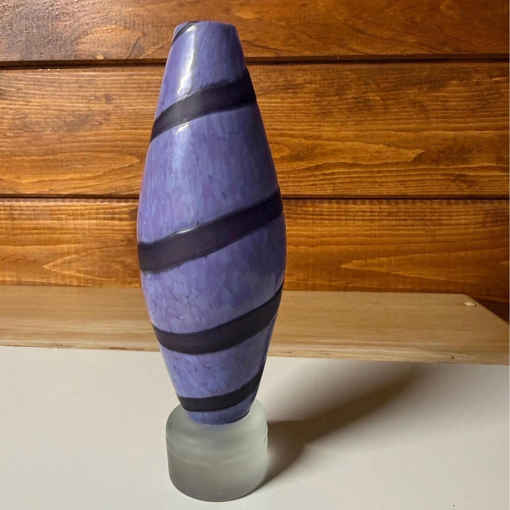 Hand Blown Studio Art Glass Vase | Purple Swirl Sculptural Vase | Furnace Studio